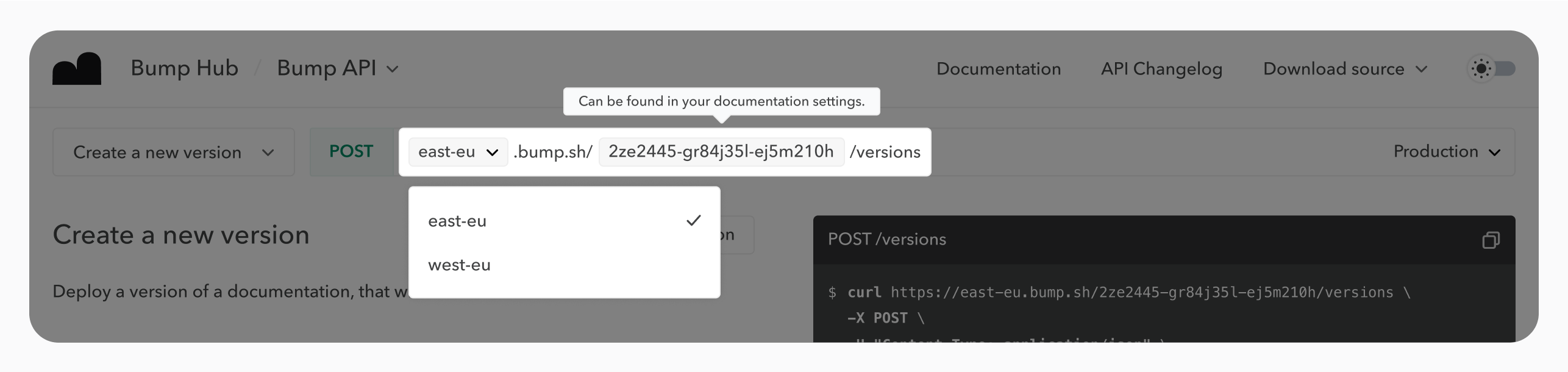 Image of the topbar of the API Explorer that displays the verb, path, and the server variables to be filled by the user